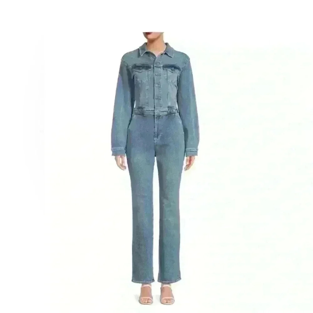 NWT Good American for Zara Long‎ Sleeve Blue Denim Jumpsuit Size S (1)